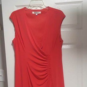 Evan Picone Coral Pink Ruched Sleeveless Dress 16